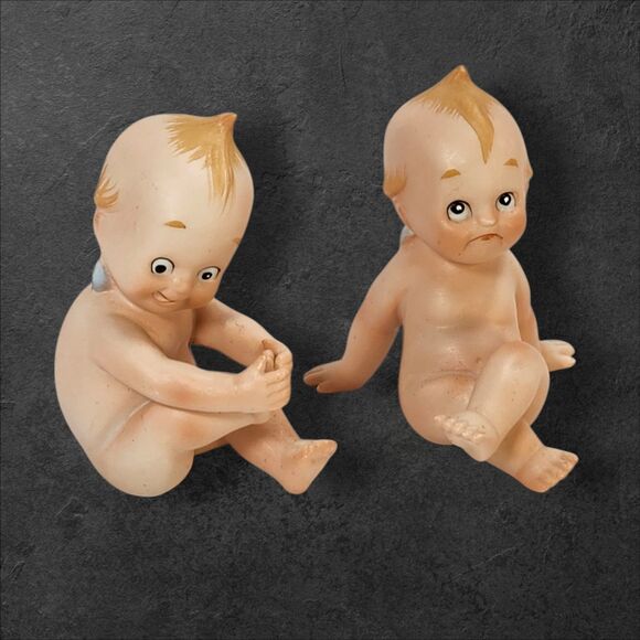 Vintage Kewpie Figurines Pair Bisque Porcelain Made in Japan Adorable Expresion - Picture 1 of 10